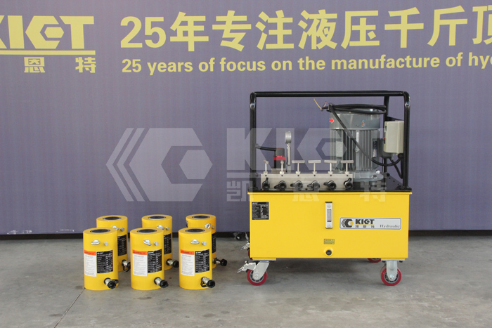 100噸大噸位液壓千斤頂配套5.5KW一拖六電動(dòng)泵
