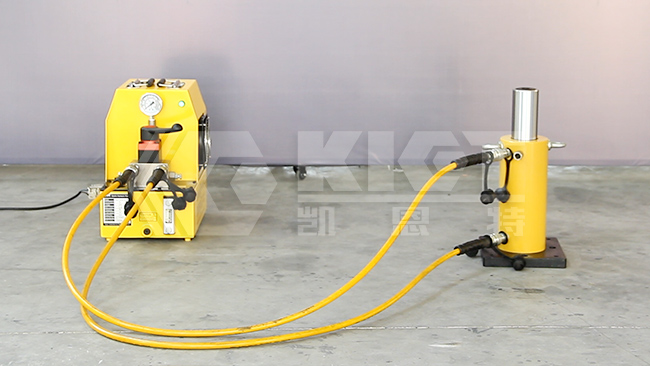 50噸雙作用液壓千斤頂配套0.55KW電動(dòng)泵 操作演示
